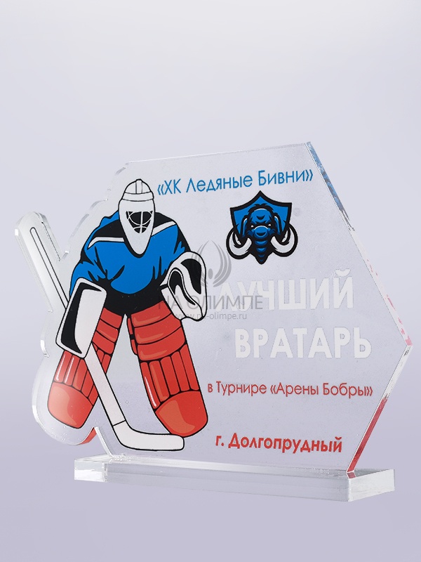 Приз из акрила хоккей 54-135 с цветной печатью , высота 13.5 см